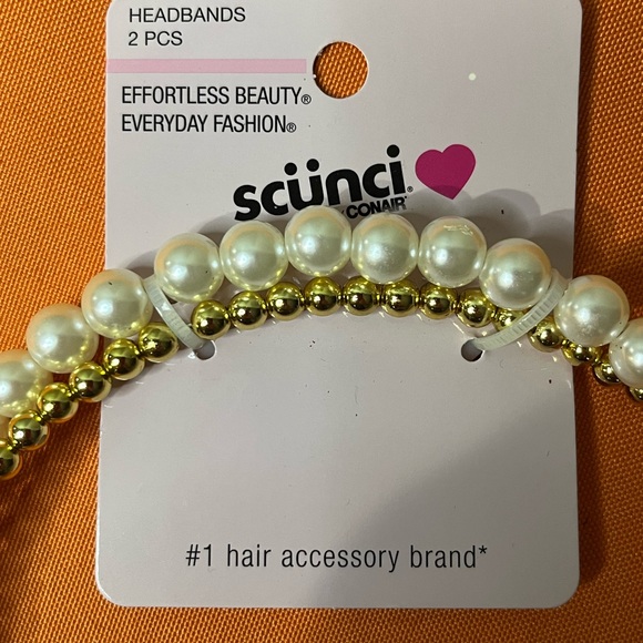 6/$25 Scunci Gold and White Pearl Hairbands - Picture 2 of 5